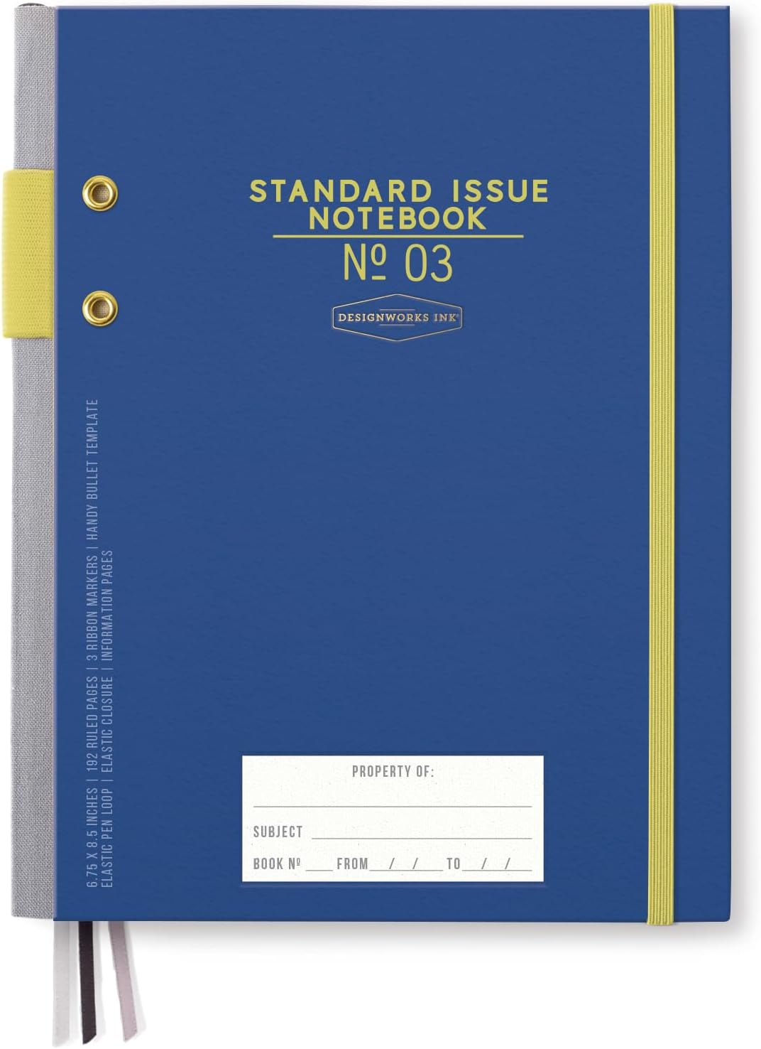 DesignWorks InkStandard Issue Cobalt and Citron Planner Notebook No. 3 Journal with Lined Pages, Elastic Closure, Pen Holder, and 3 Ribbon Marker for Work, Writing, Journaling