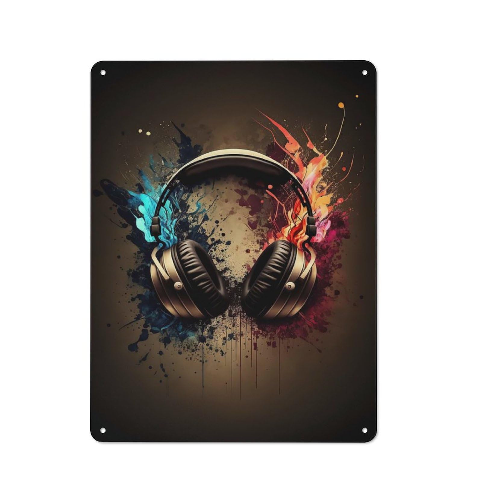 Junmoney Headphones Music Tin Wall Plaque 40X30cm With For Hobby Room Or Studio, For Home Interiors, Feature Walls And Decorative Displays
