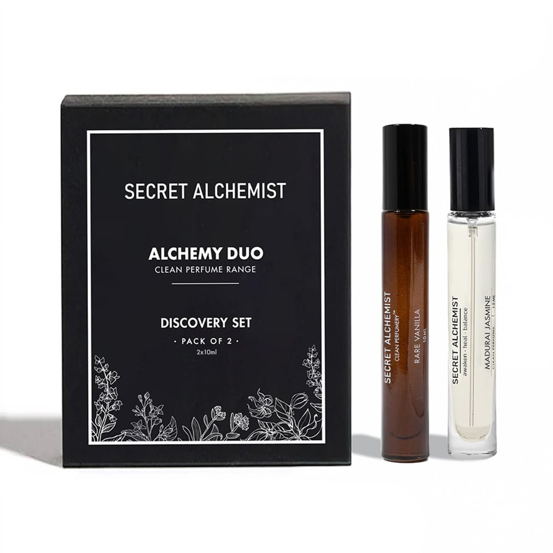 Secret Alchemist Secret Alchemist Clean Perfume Duo Discovery Set 10ml x 2 | Long Lasting Unisex EDP Gift Set for Women & Men | Madurai Jasmine & Vanilla | Floral, Warm & Woody Notes | High Concentration Travel Size Perfume for Day Wear-image-16