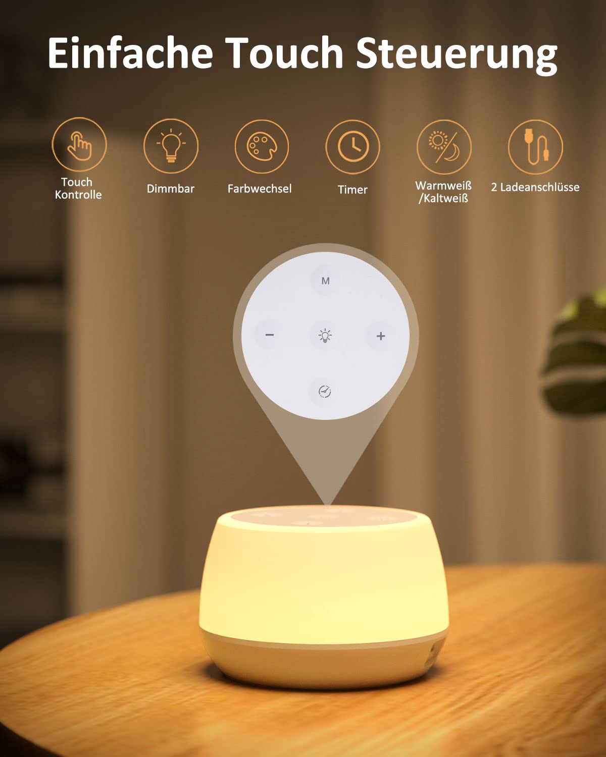 Lampka nocna LED z funkcją ładowania USB-C 20 W Fast Charger, dotykowa, ściemniana, trybem zmiany kolorów RGB i timerem, lampka stołowa z funkcją ładowania do pokoju dziecięcego, sypialni i salonu