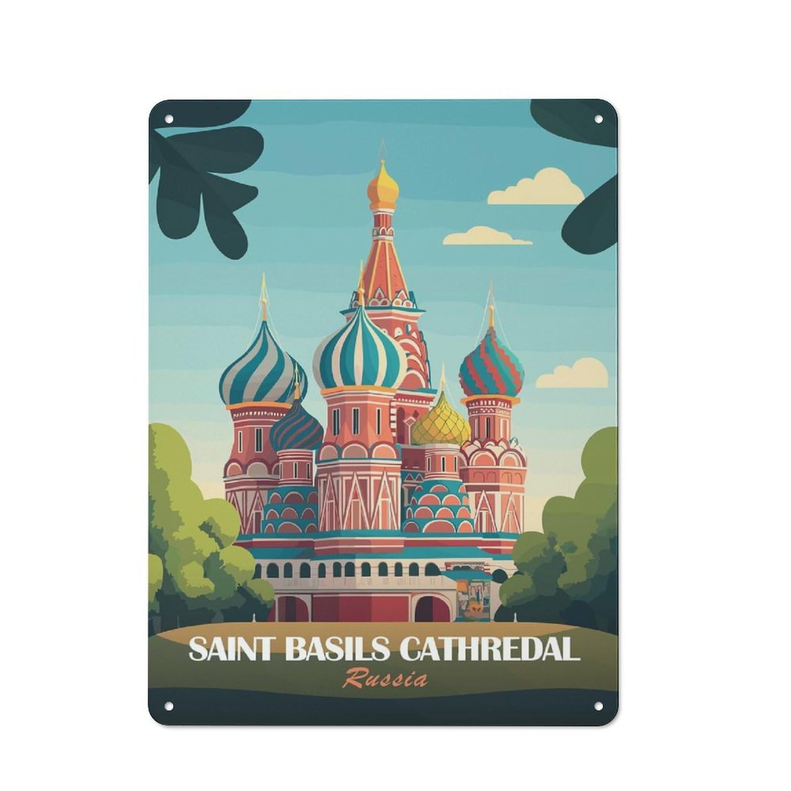 Junmoney Style-19 Saint Basils Cathedral Everyday Metal Wall Decor 40X30cm, Decorative Tin Plaque For Flat, Dorm Room, Lounge Or Cafe