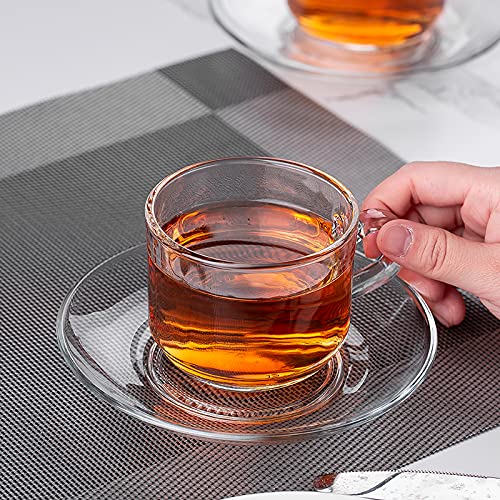 Image of KELVEE Crystal Roma Glass Green Tea and Coffee Cup with Saucer, 180 ml - Cups-6 & Saucers-6 Pack of -12