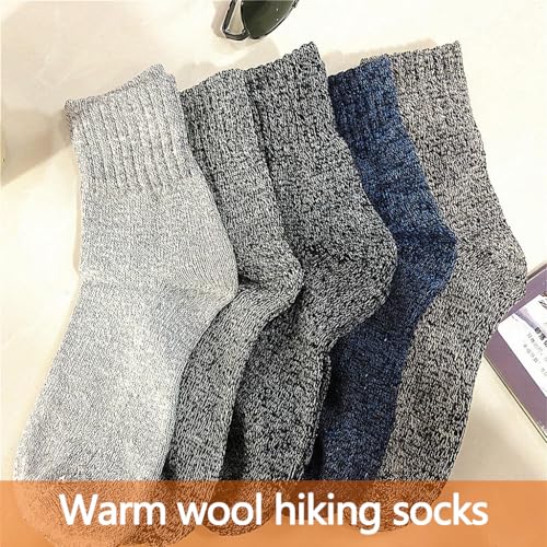 Image of Zibuyu 5 Pairs Mens Merino Wool Thermal Hiking Socks, Winter Socks for Men, Thick Winter Crew Socks with Cushion, Breathable Odor-Resistant Fabric, Durable and Warm for Outdoor & Indoor Use