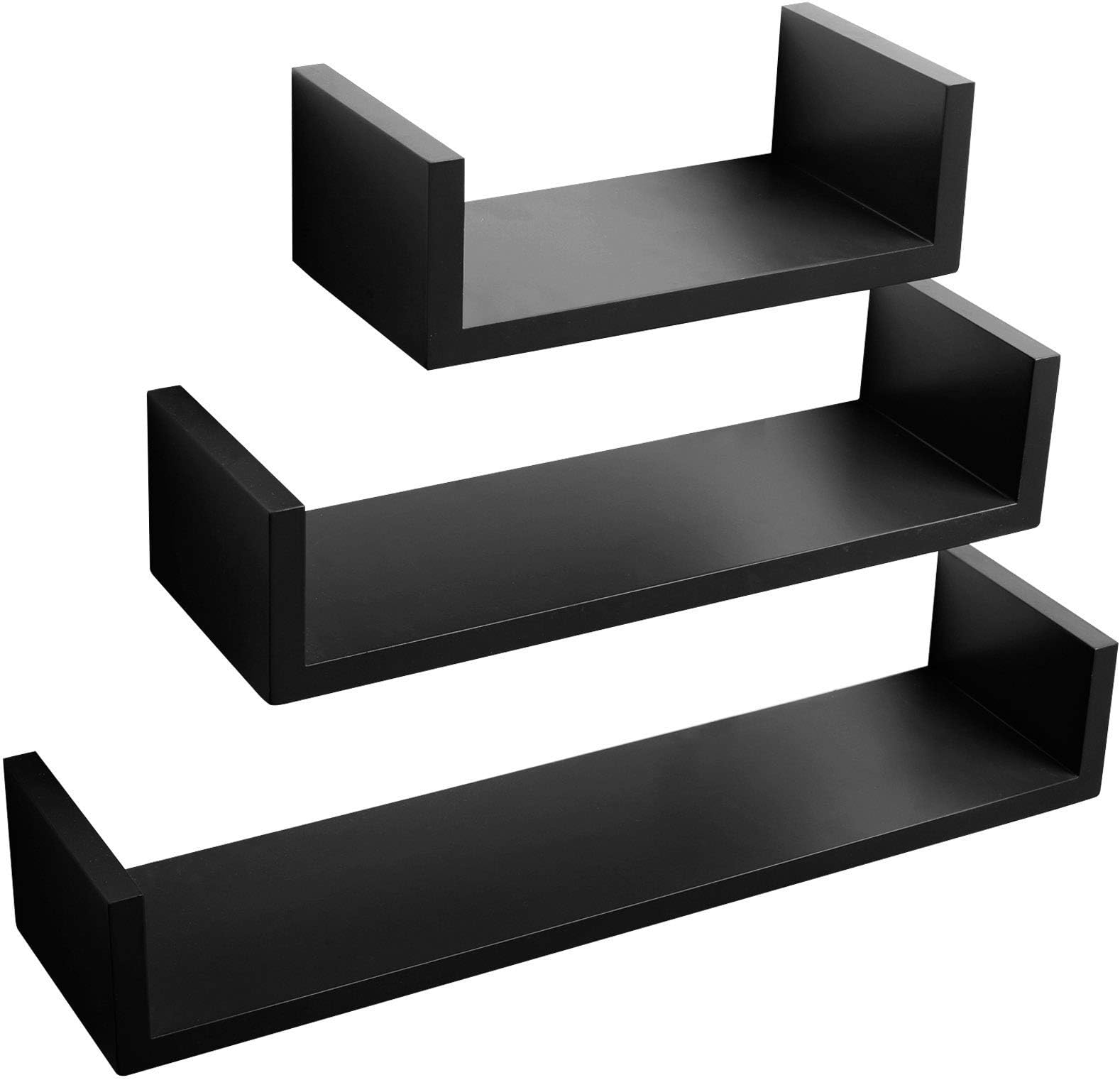 WOLTU Floating Shelves Black Set of 3 U Shaped Floating Shelves CD Toys Storage