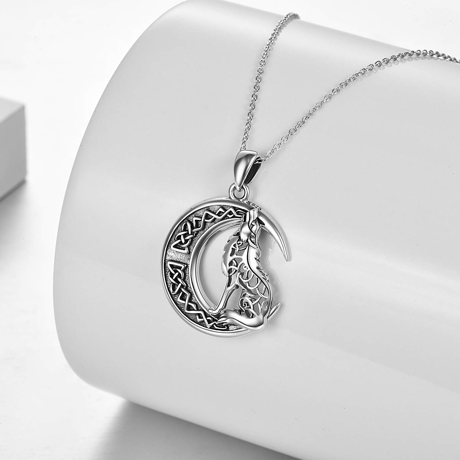 YFN Lupo Collana Argento Sterling Ciondolo Nodo Celtico Luna Lupo Gioielli Regalo per Uomini Donne Ragazze