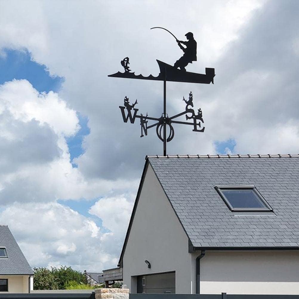 Weathervane,Weathervanes Black Decor Wind Weather Vane Weather Vane Retro Metal for Garden Yard Roof Wedding Wind Vane Measuring Tools for Outdoor Decor Craft,Fisherman