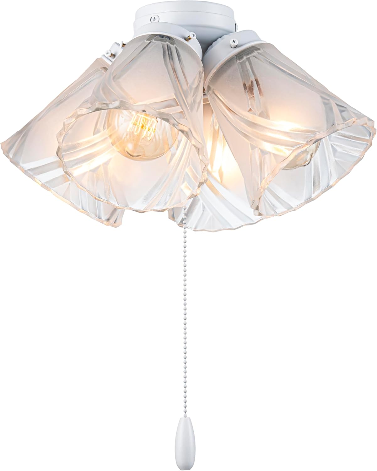 Aspen Creative 22018-3, Four-Light Ceiling Fan Light Kit with Pull Chain, Matte White Finish with Frosted and Clear Glass Shades, 14" Diameter x 7-3/8" Height