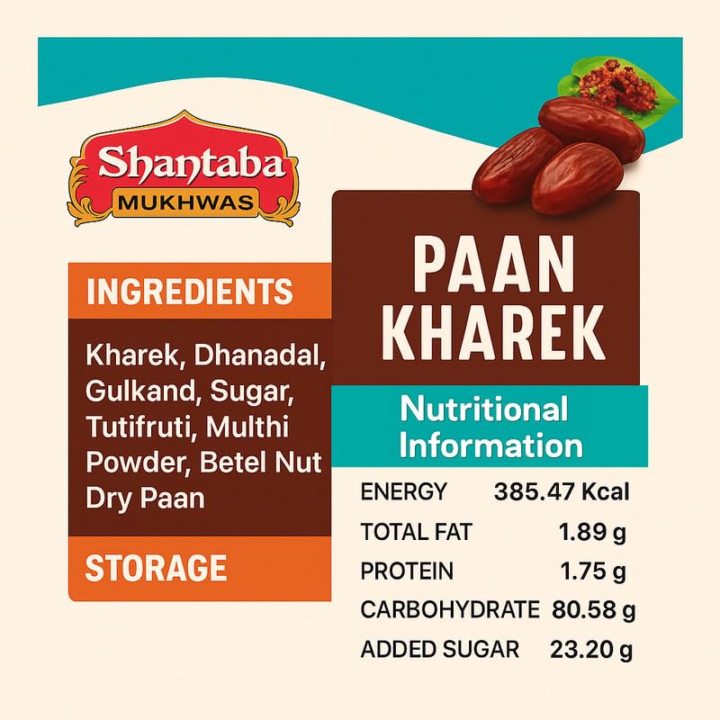 Image of SHANTABA MUKHWAS Pan Kharek 40 Pcs | Dry Dates Filled with Gulkand, Saunf & Tutti Frutti | Sweet Paan Flavour Mouth Freshener | Traditional Digestive Mukhwas