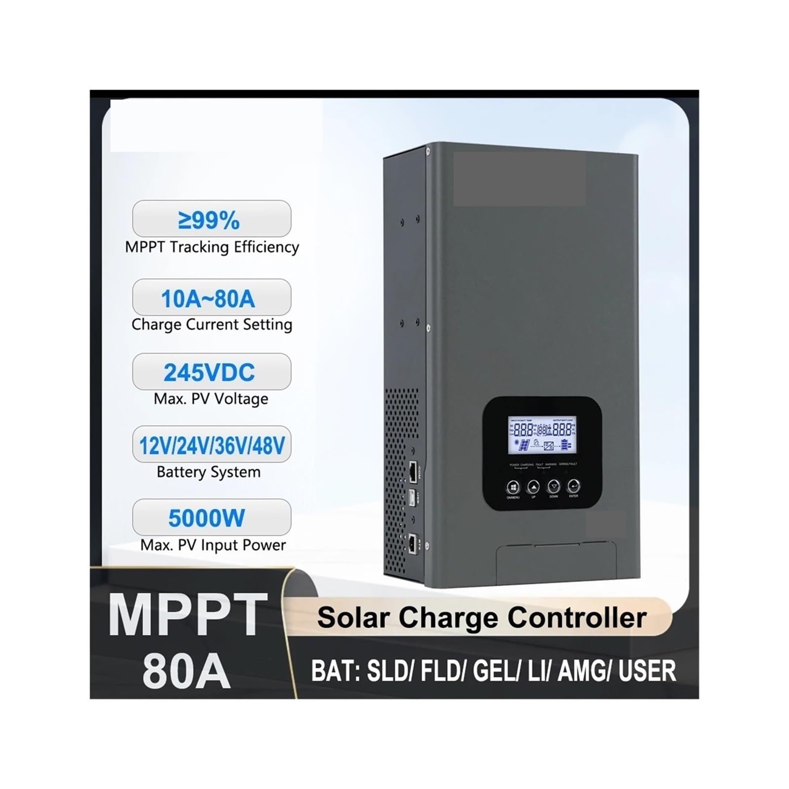 80A 12V Inteligentny regulator ładowania solarnego MPPT
