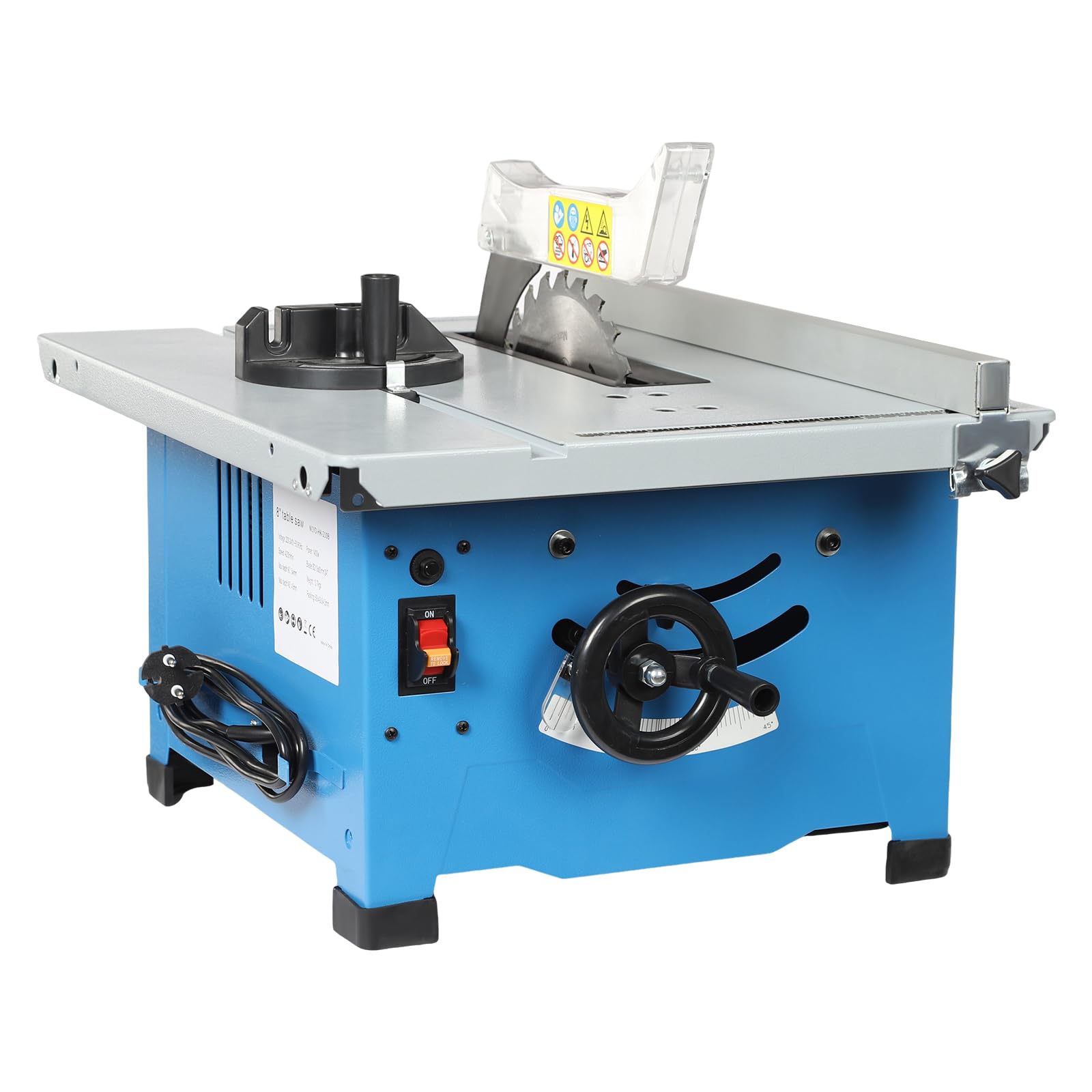 Sierra de mesa eléctrica azul, sierra de mesa multifunción, capacidad de carga de 50 kg, para uso doméstico, bricolaje personal, procesamiento de madera 37,5 x 28,5 cm
