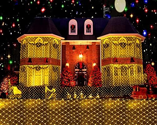 LED Net lights, 200 LED Christmas Light Fairy String Decorative Mesh Warm White for Cocktail Party Birthday BBQ Bistro Cafe 9.8ftx 6.6ft
