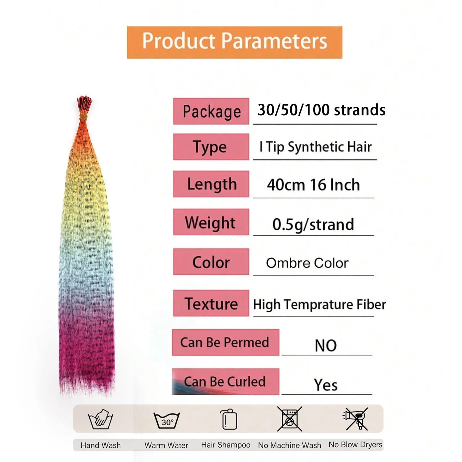 Plumes Cheveux Extensions de cheveux synthétiques en plumes colorées arc-en-ciel, postiches longues et lisses for filles(YMF-TZ-JB-50pcs)