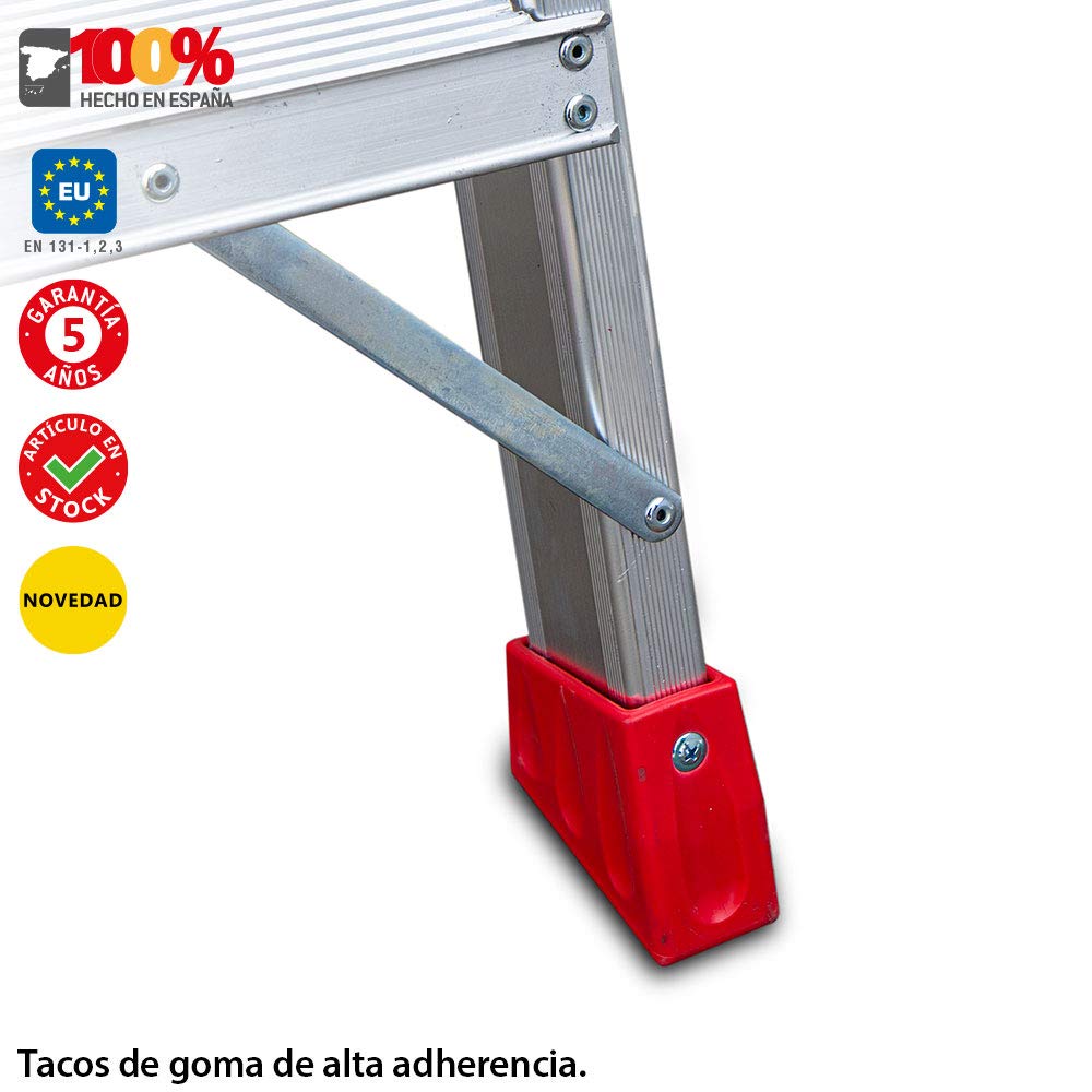 Faraone - Taburete Alto de Aluminio TPAS03-3+3 peldaños -76x50x25 cm - Uso Profesional - Taburete de Doble Subida - Peso Máximo Soportado de 150 kg - Cumplimiento normativa Europea EN 131