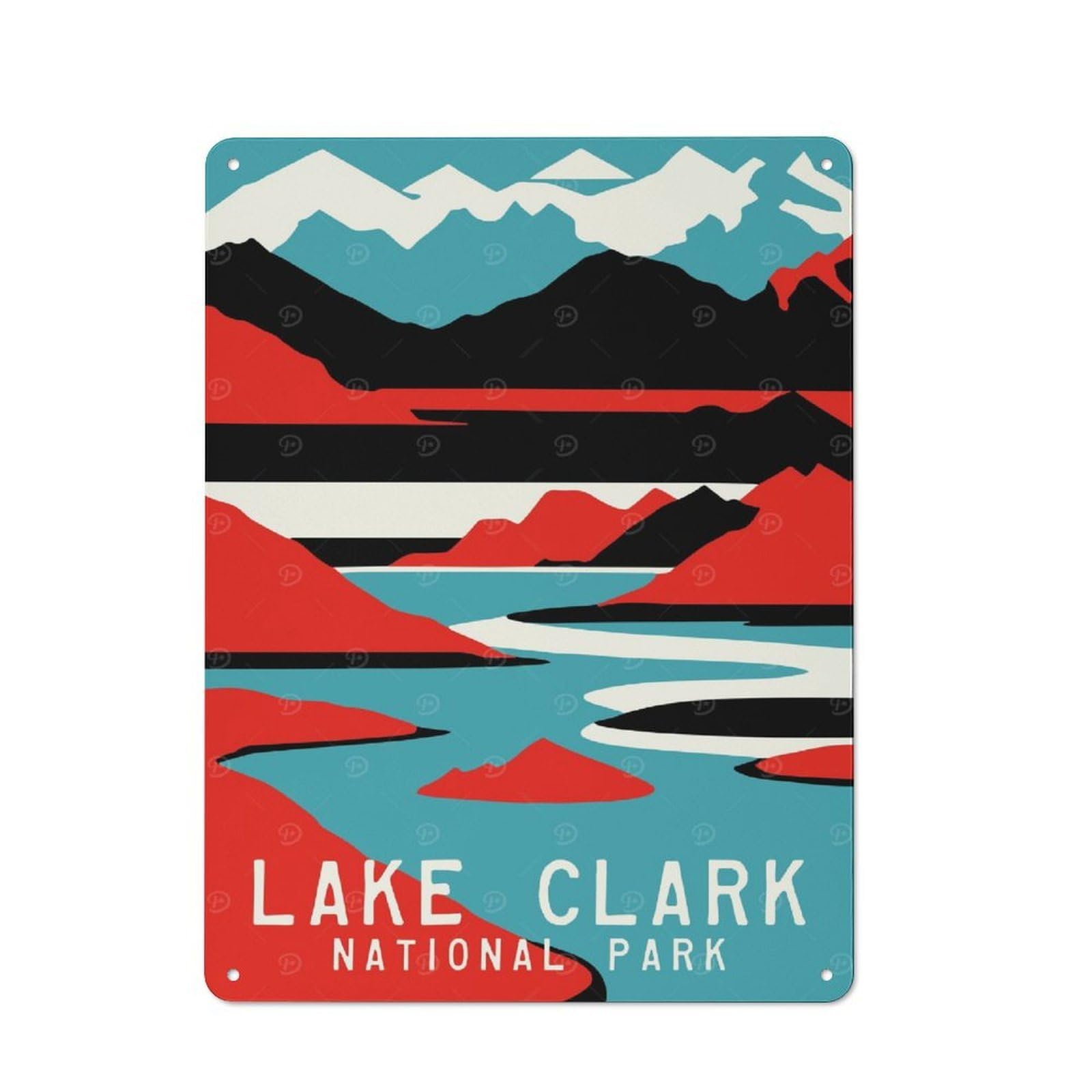 Junmoney Style-3 Metal Wall Sign With Lake Clark National Park Design 40X30cm, Modern Retro Urban Room Decor For Workspace, Cafe, Hallway Or Garage