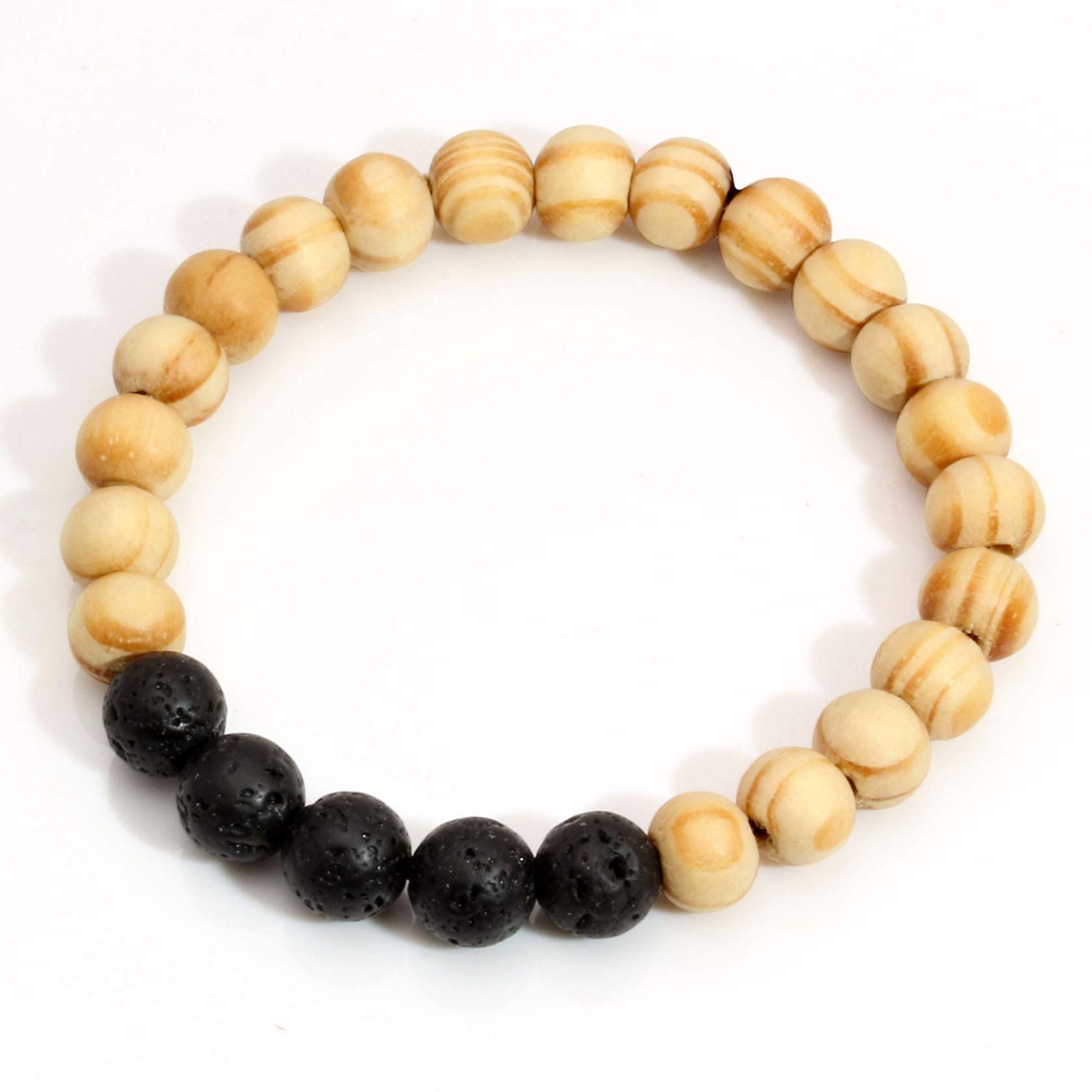 Pulsera difusora de aceites Esenciales con Cuentas de Piedra de Lava (7 Piezas) para Hombre y Mujer. Pulsera con Cuentas de Madera.