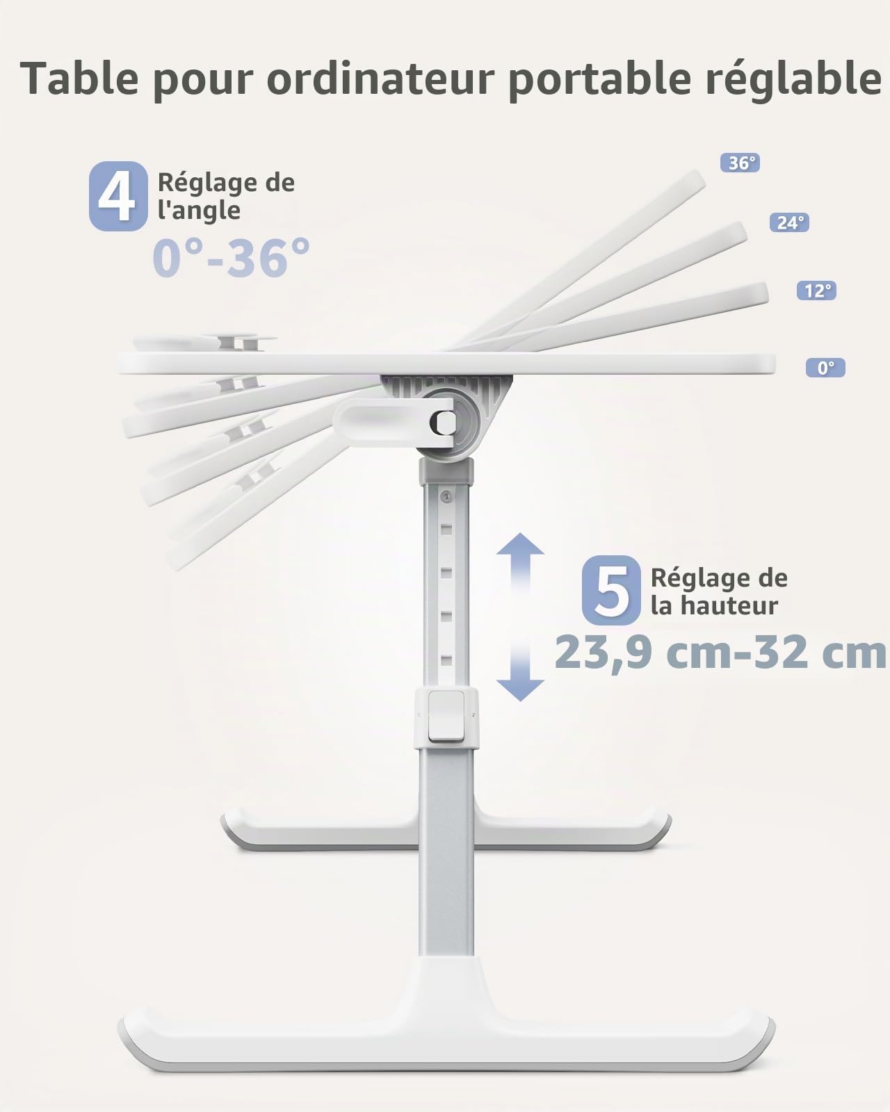 SAIJI Table de lit pliable pour ordinateur portable, 5 positions, convient pour canapé, sol, travail et étude