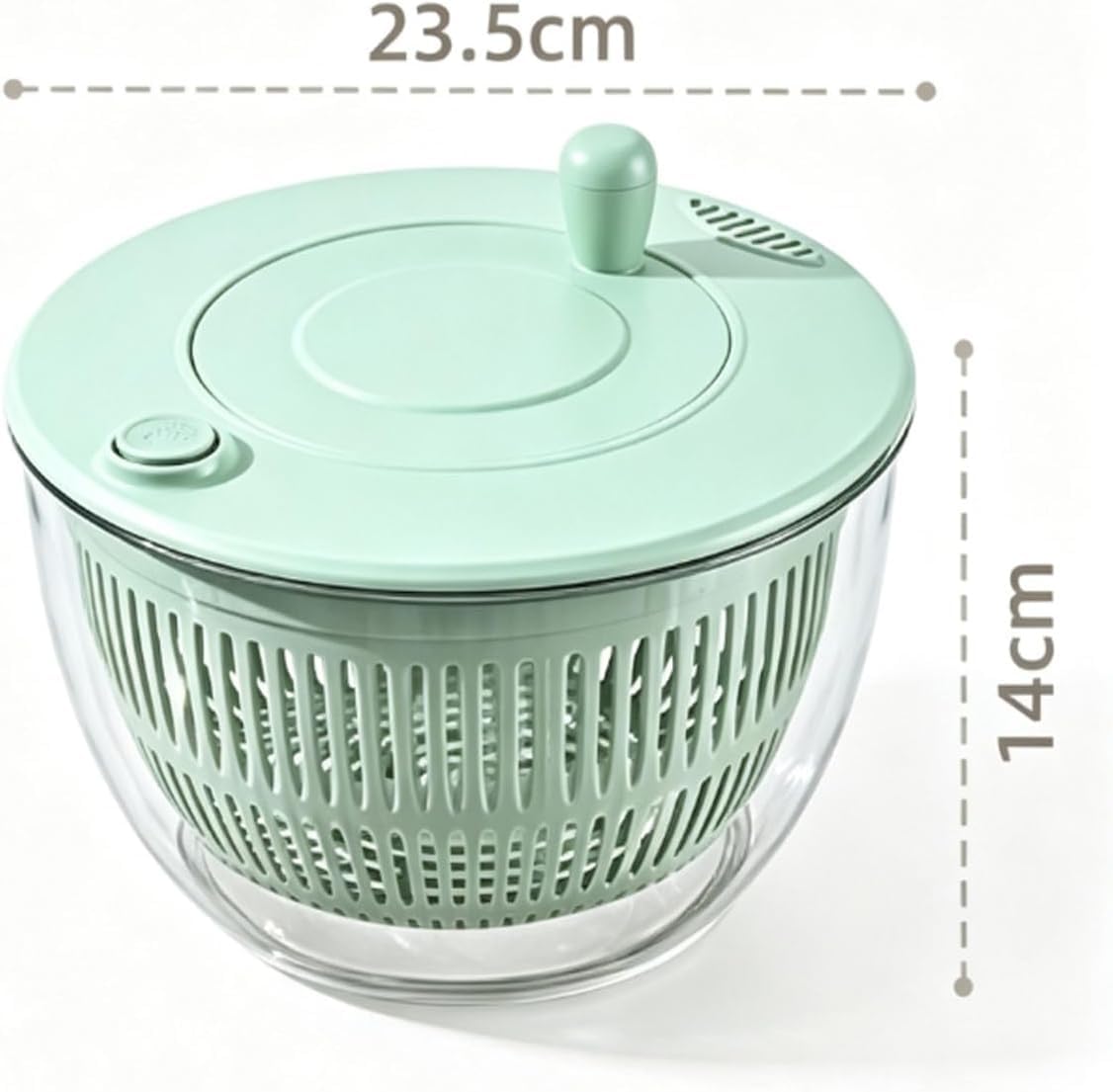 Centrifugadora multifuncional 5 en 1 para ensaladas y preparación de verduras con 5 cuchillas, capacidad de 5 litros y funcionamiento manual.