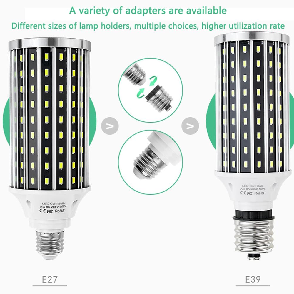 Paquete de 2/5 Bombillas Led Superbrillantes de Maíz de Alta Potencia, 50 W, Ventilador de Iluminación, Luz de Maíz, Lámpara de Maíz Luminosa de 360 ​​Grados, Bombilla Led para Iluminación d