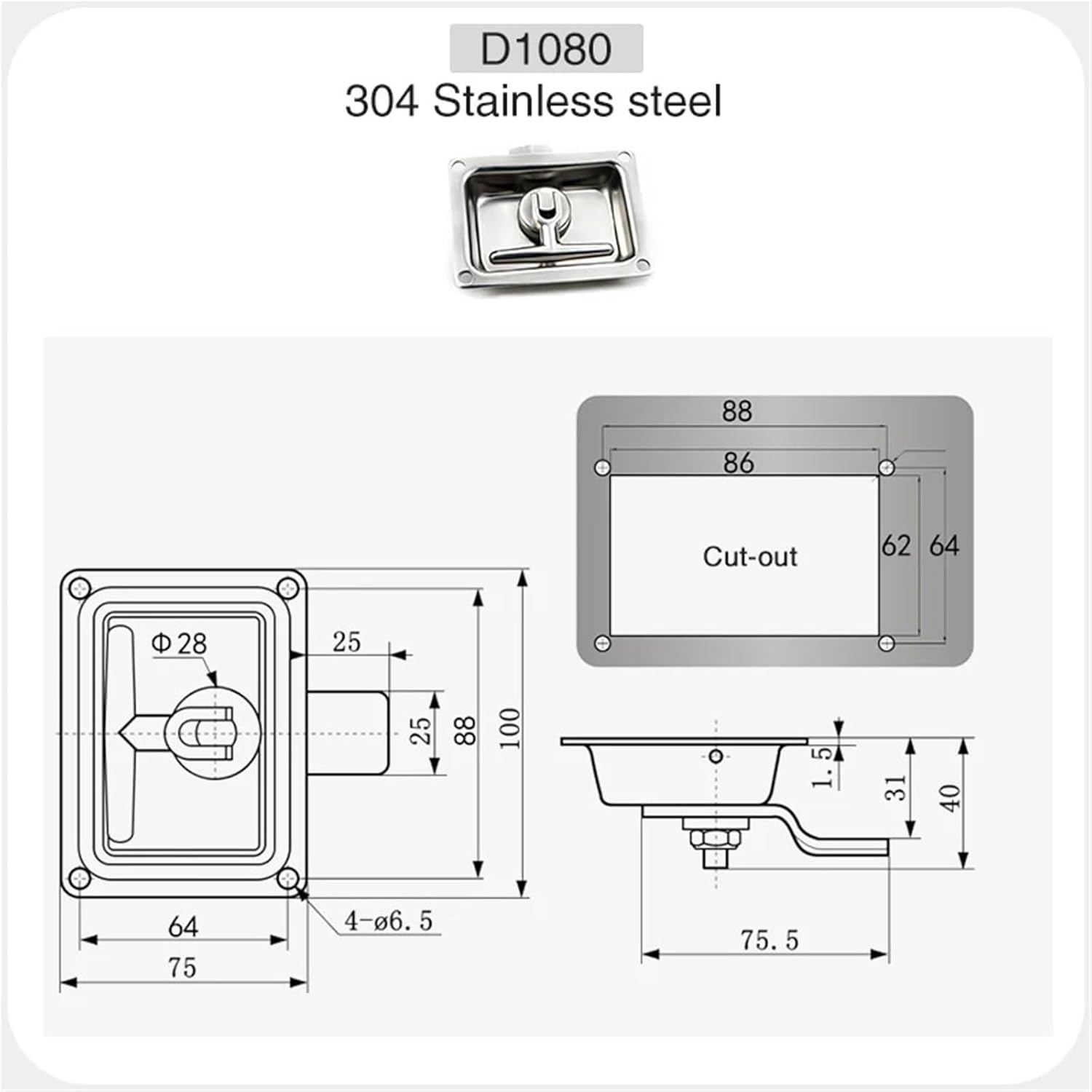 Panel LockT Type Handle Car Locks Stainless Steel Handle Trailer Plane RV Caravan Truck Engineering Vehicles Latch Car Locks 1Pcs