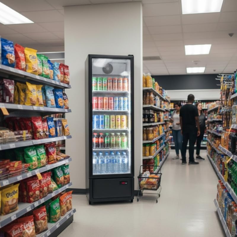 Armoire à Boissons Réfrigérée 350 Litres Noire et Blanche 1 Porte Vitrée