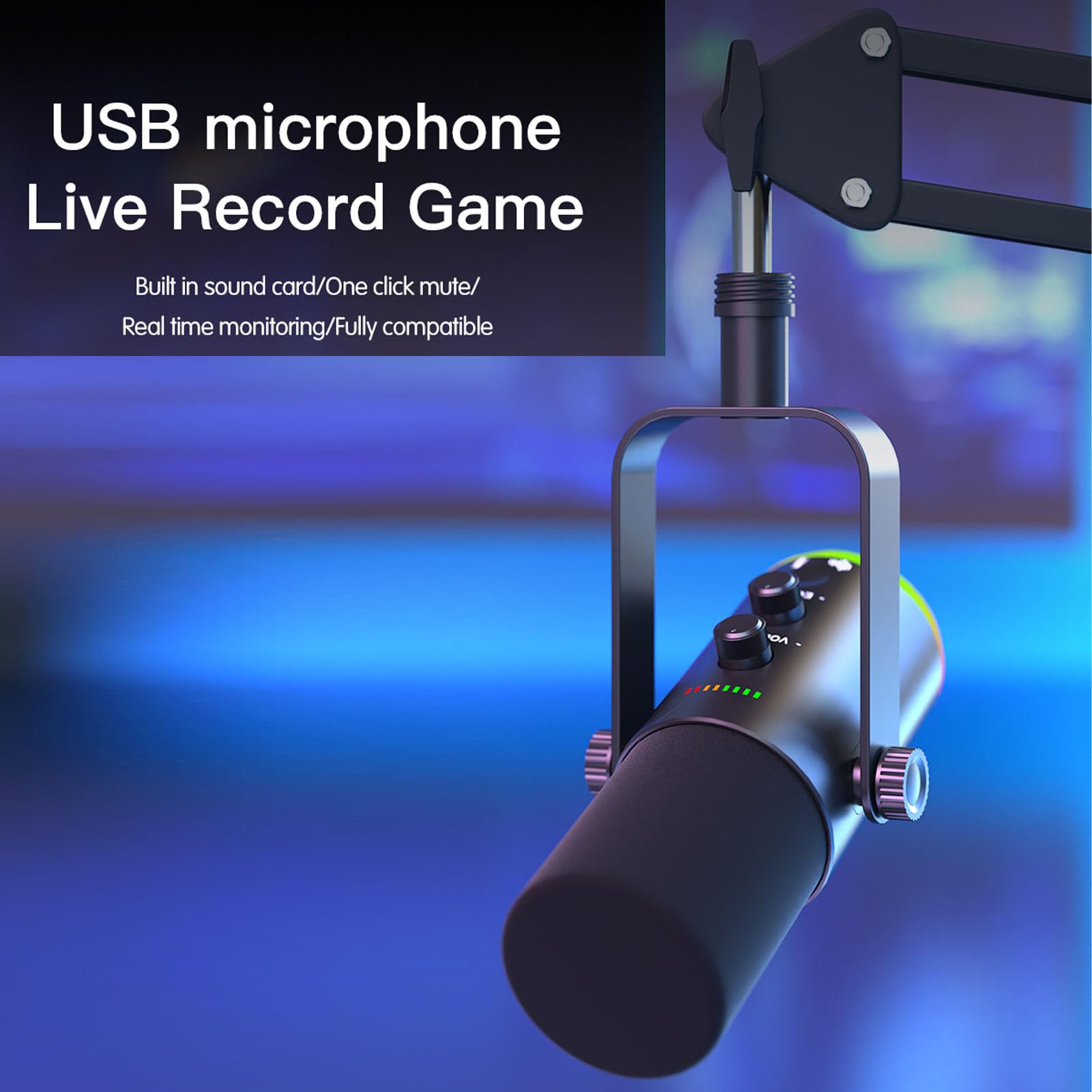 Naroote Mikrofon do Gier, Mikrofon Pojemnościowy USB z dynamiczną redukcją Szumów RGB, z Gniazdem Słuchawkowym 3,5 Mm i Przełącznikiem Wyciszania, Idealny do Strumieniowego Przesyłania Podcastów z
