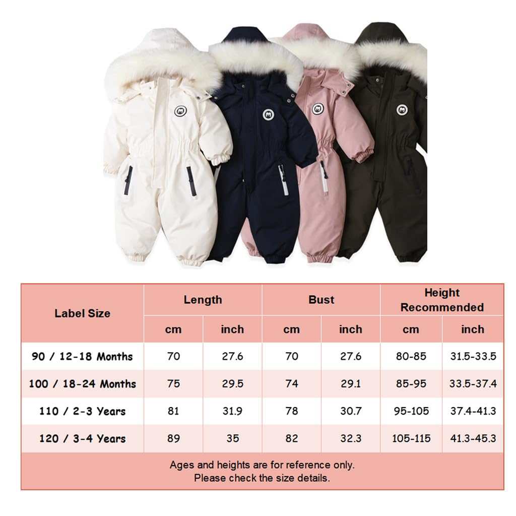 BRONG Bébé Filles Habits de Neige Barboteuse Enfant Imperméable Combinaison Vestes de Ski Garçons Toison Manteau Coupe-Vent Vêtements D'Extérieur