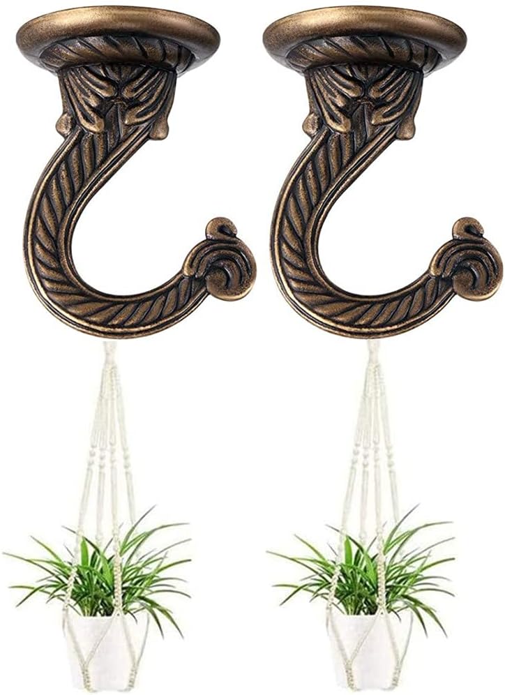 2 Sets 55mm/2.17" Ceiling Metal Ceiling Hooks, Heavy Duty Swag Hooks with Hardware for Hanging Plants/Chandeliers/Wind Chimes/Ornament (Bronze Color)