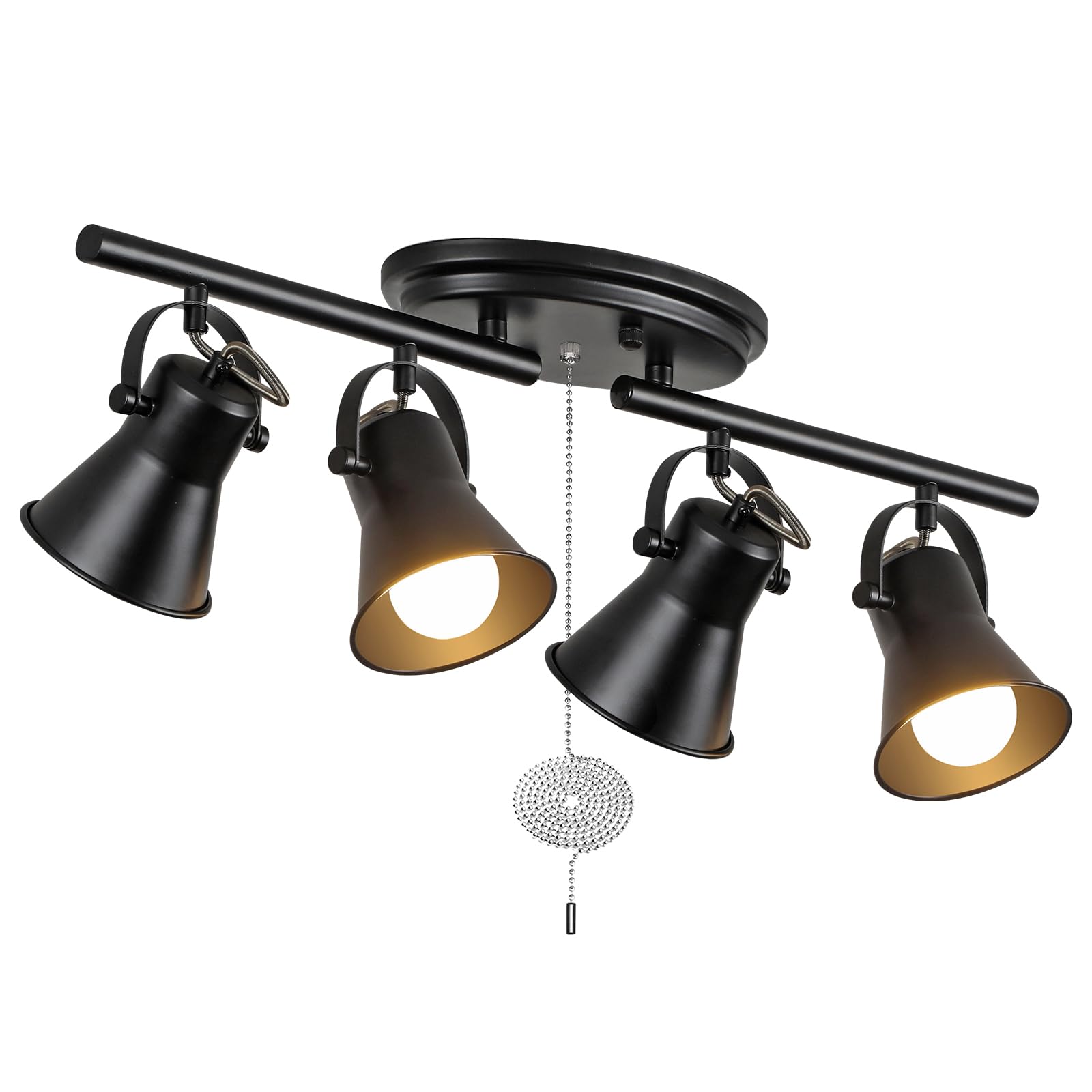 Photo 1 of SEEBLEN 4-Light Track Lighting with Pull Chain, Black Kitchen Track Lighting Fixtures Ceiling with Flexibly Rotatable Light Heads, Pull Chain Light for Kitchen, Living Room, Dining Room, Hallway.