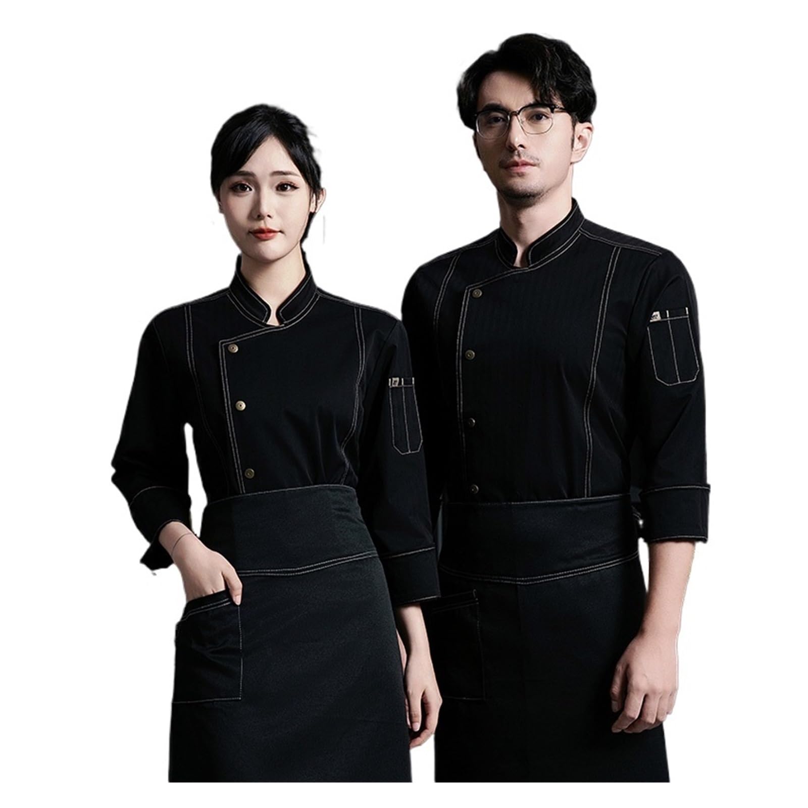 Divisa da cuoco Giacca da cuoco for ristorante, grembiule, manica lunga, hotel, caffetteria, cucina, abbigliamento da lavoro, panetteria, cucina, chef, camice, uniforme, uomo, donna, cameriere(Black j