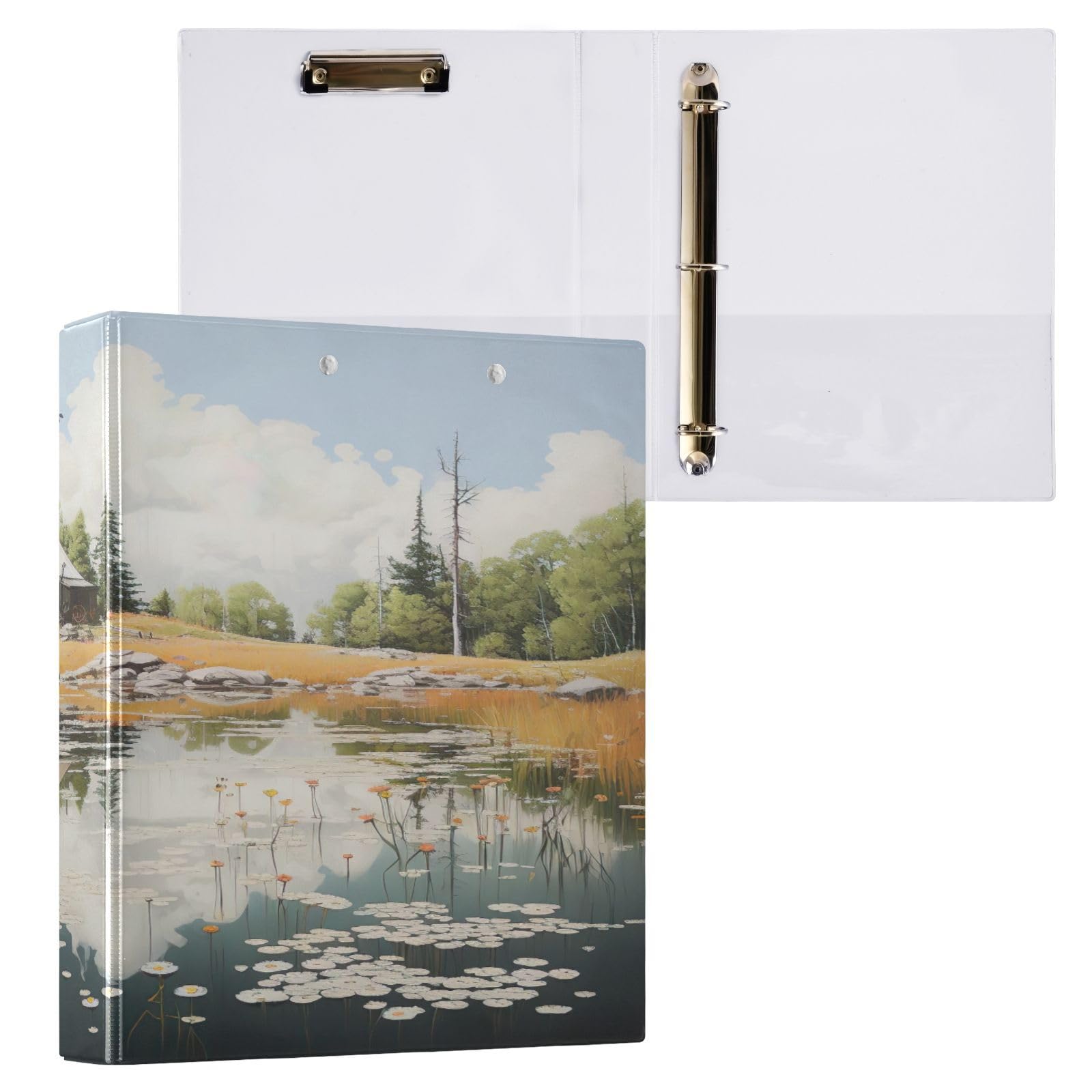 Raccoglitore a 3 anelli da 3,8 cm con clip in metallo, in legno, decorativo, rotondo, formato lettera, per casa e ufficio, confezione da 2