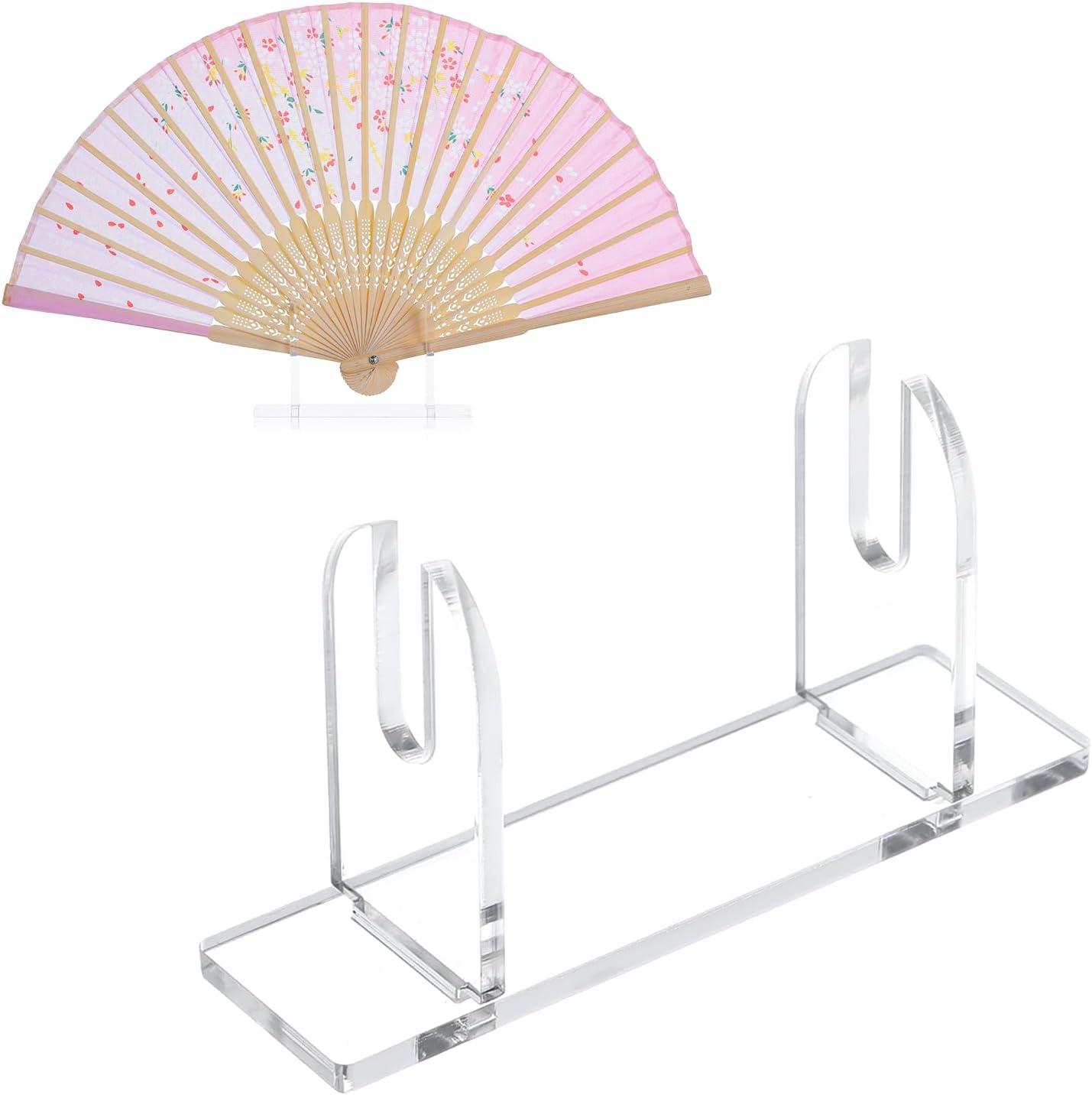 Acrylic Fan Display Stand Folding Clear Foldable Handheld Fan Holder Base Easel for Japanese Chinese Traditional Folding Circular Fans Display Stand Base Fans Organizer 1PC 4.53 in Length