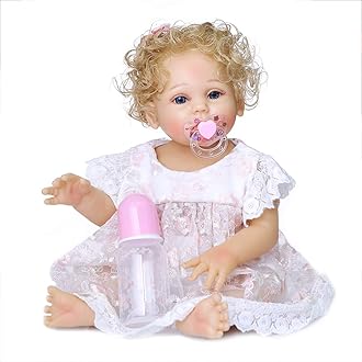 KOKOMANDYReborn Baby Dolls Full Body Silicone 18 Inch Realistic Newborn Baby Girl Doll Blue Eyes Curly Blonde Hair Cute Toddler Girl Toy Washable Waterproof Doll