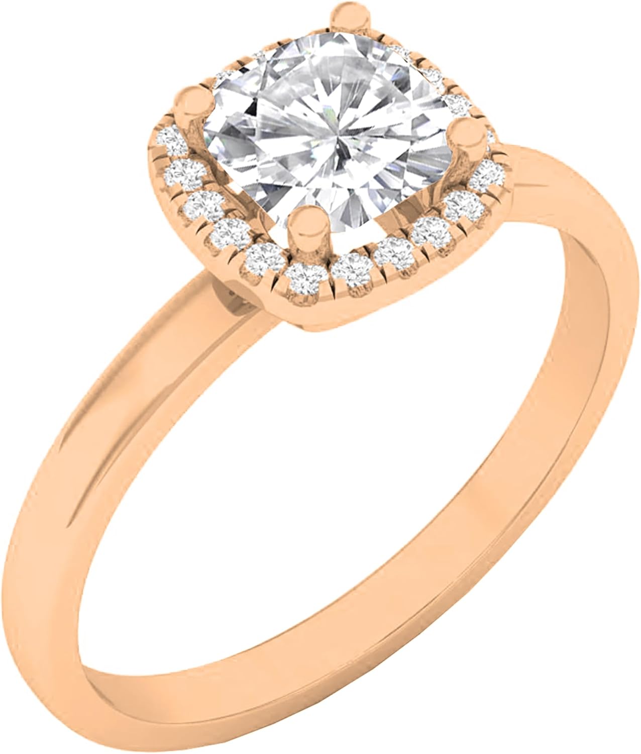 Dazzlingrock Collection 18K 5.3 MM Cushion Lab Created Gemstone & Round Diamond Ladies Halo Engagement Ring, Rose Gold