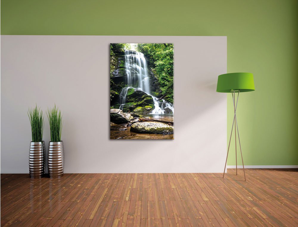 Pixxprint Wunderschöner tropischer Wasserfall, Größe: 120x80cm, Leinwandbild, fertig gespannt, Wandbild, Dekoration, Kunstdruck, kein Poster