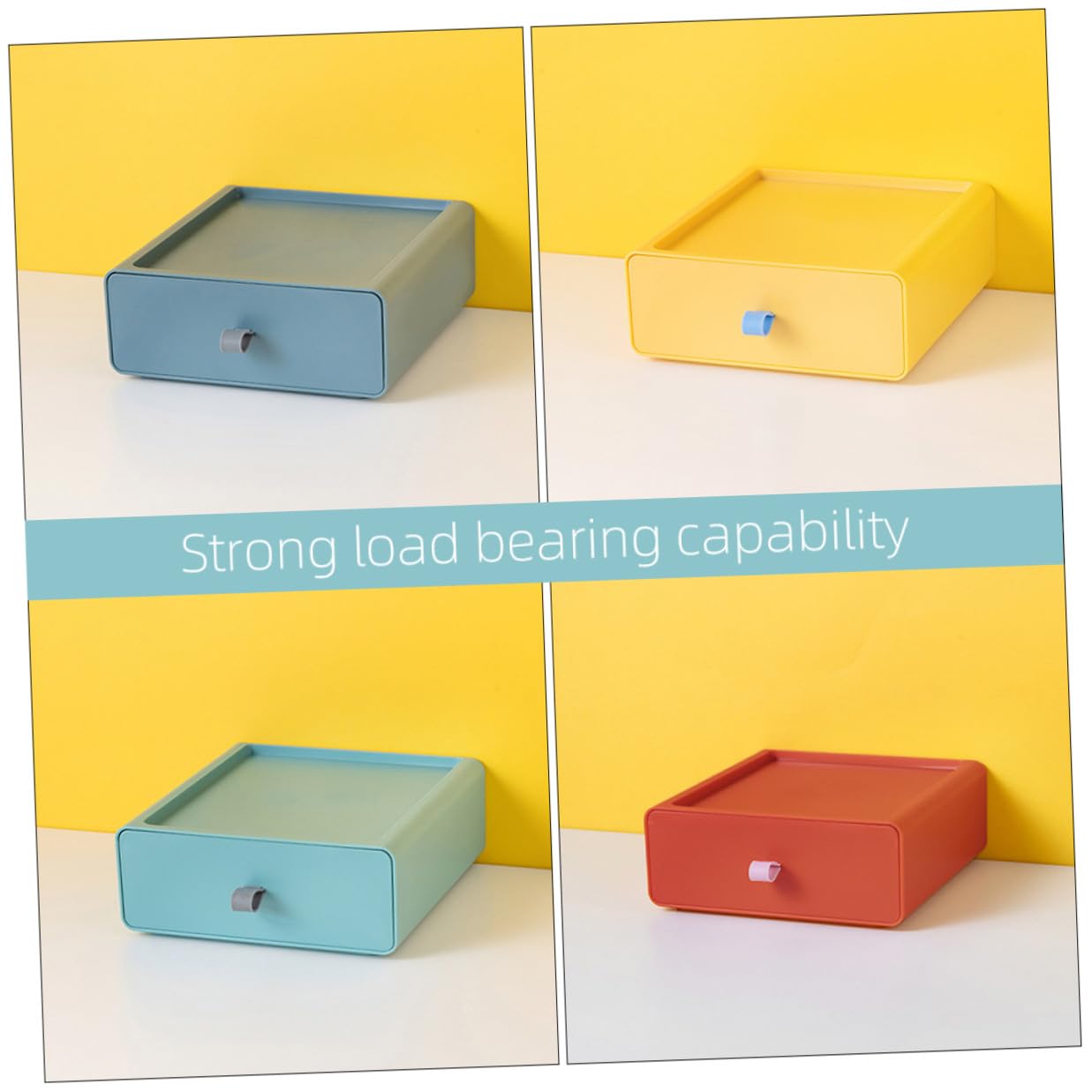 Lurrose Scatola di Immagazzinaggio Cassetto Portaoggetti Impilabile da Scrivania, Plastica Resistente, Organizzatore Multifunzione per Ufficio e Casa, Set da 4 Pezzi Colorati (giallo,