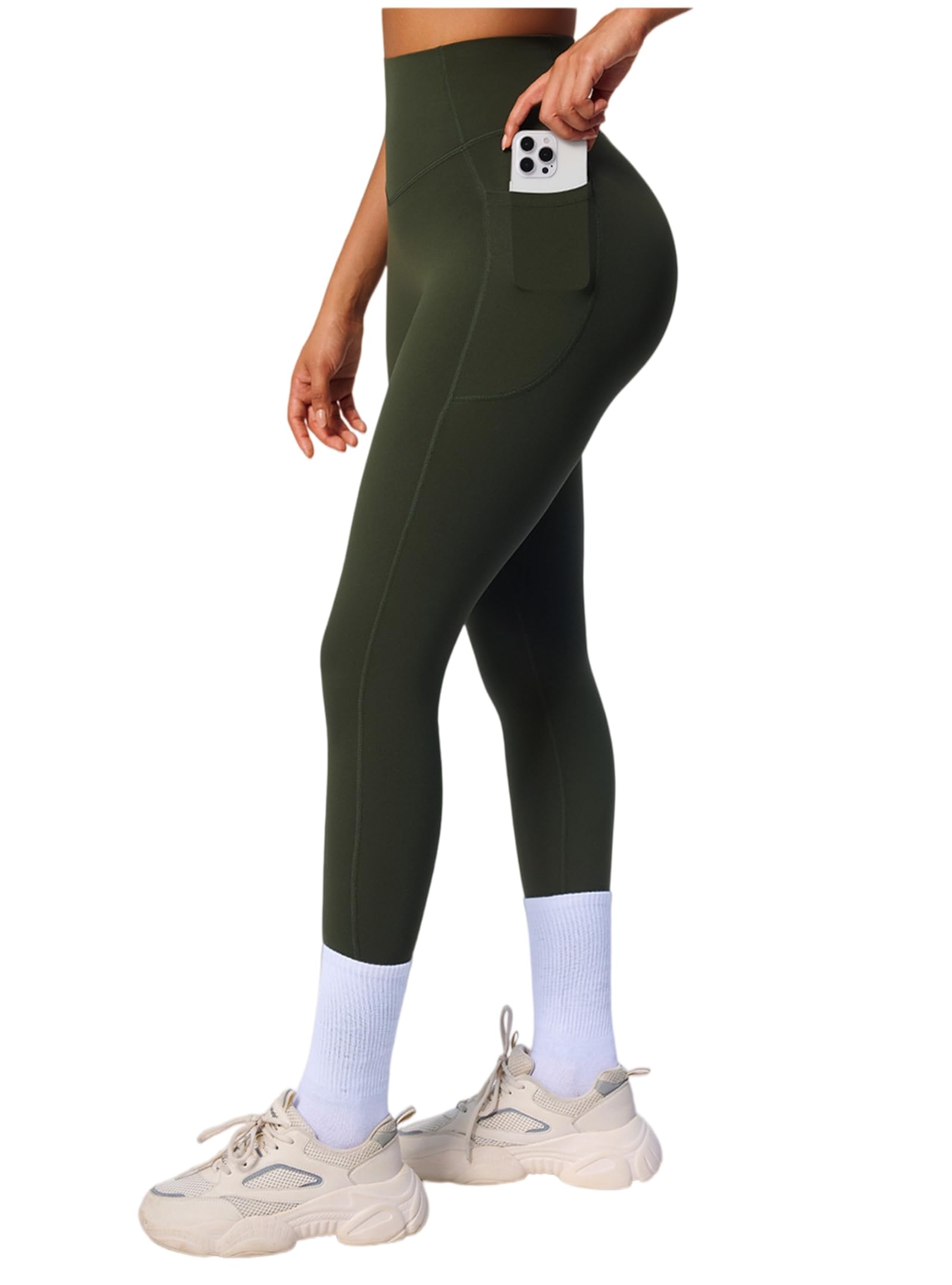 Legging pour femme avec poches - Contrôle du ventre - Noir - Taille haute - Pour entraînement, gym, yoga - Beurre