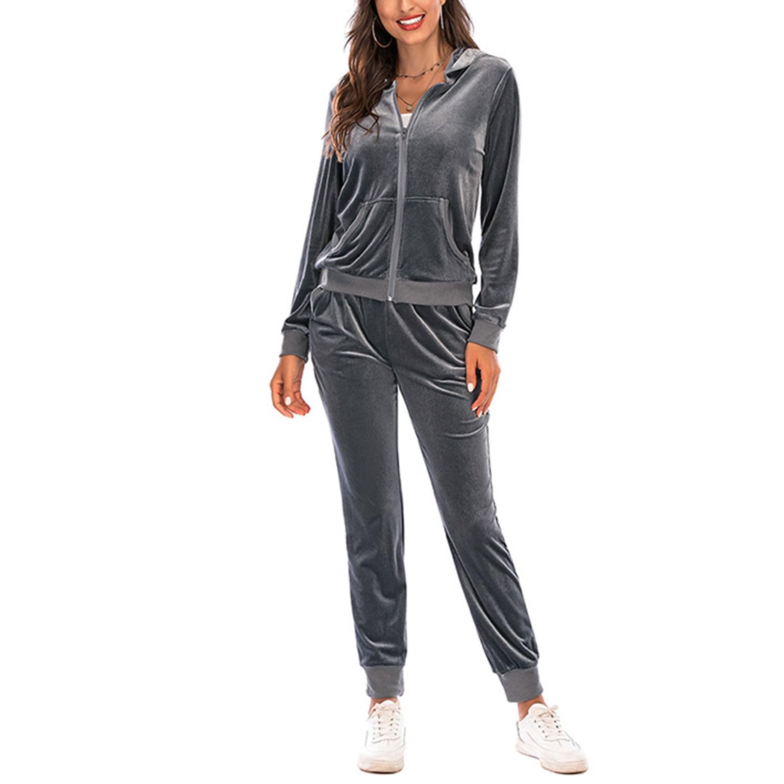 Damen Trainingsanzug Hausanzug Set Velours Sportanzug Freizeitanzug Jogginganzug Trainingsanzug 2 Teilig Oberteil und Hose Velours Weiche Pyjama Sets Schlafanzug 2-teiliges Loungewear Set, S