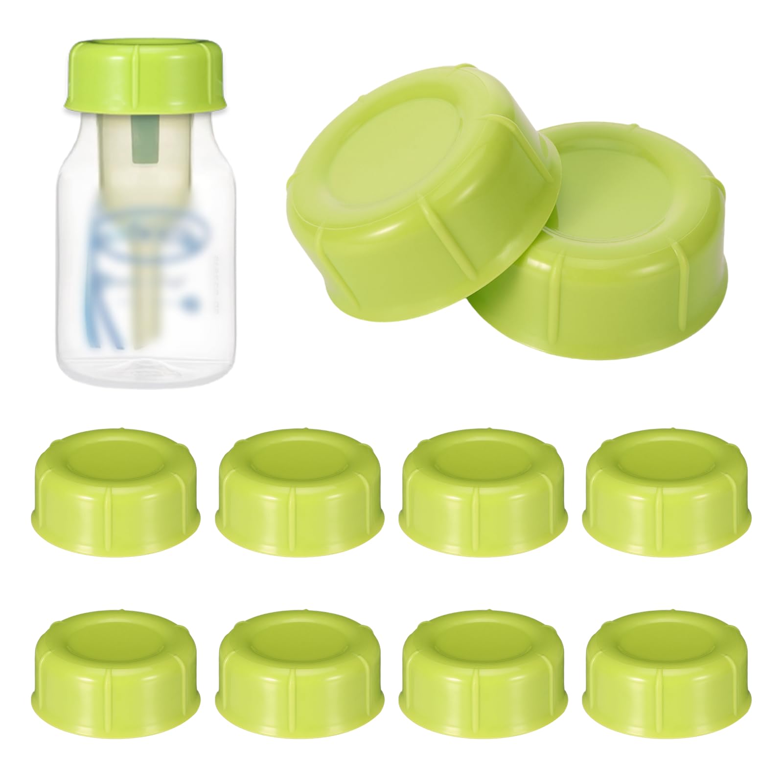 10 Pcs Narrow Bottle Caps Compatible with Dr Brown's, Medela, Ameda, Lids Replacement Parts with Sealing Gasket, Fits Narrow Neck Dr Brown Glass Bottles, Storage Lids Replacement (Green)