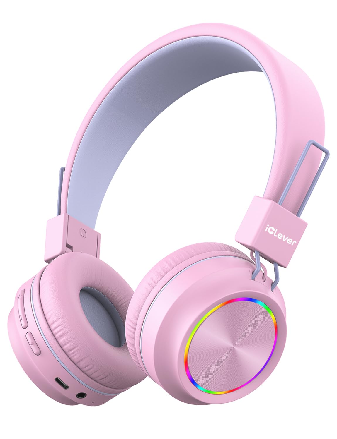 iClever BTH03 Kids Bluetooth Headphones, Colorful LED Lights, 35H Playtime, Bluetooth 5.4, Type C Fast Charging, Safe Volume, Stereo Sound Mic, On Ear