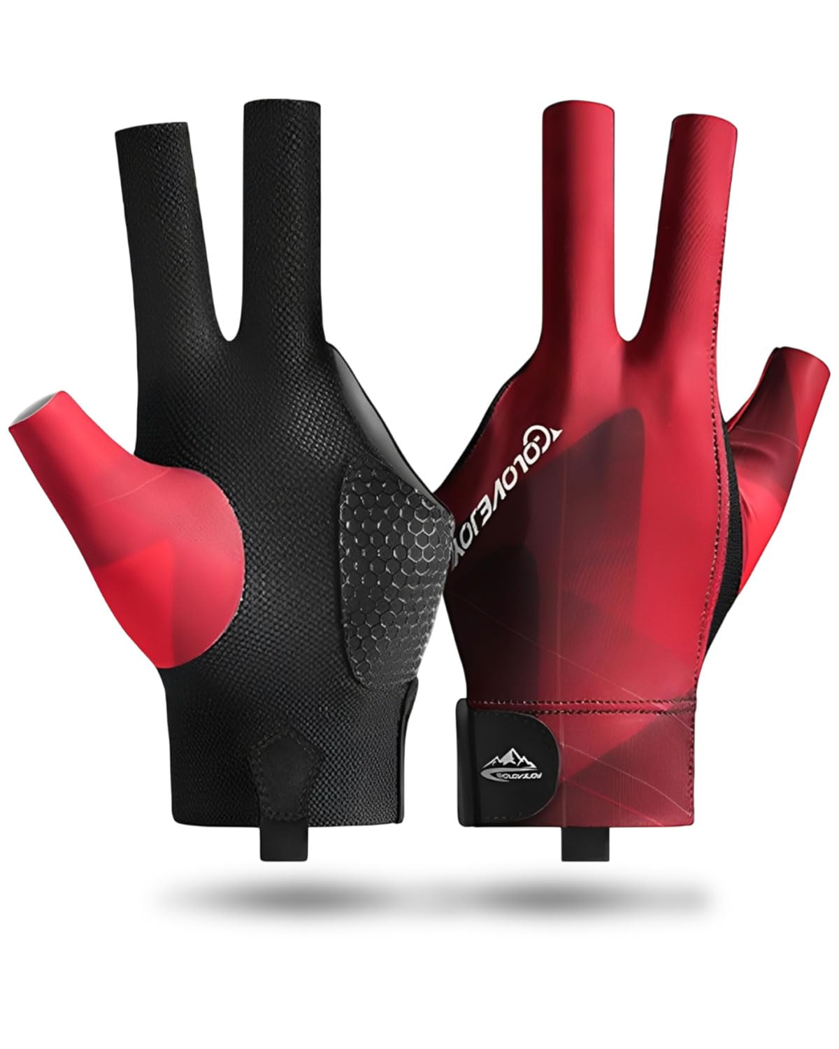 Guanto da biliardo sinistro antiscivolo 3 dita per tiro e allenamento Nero Rosso