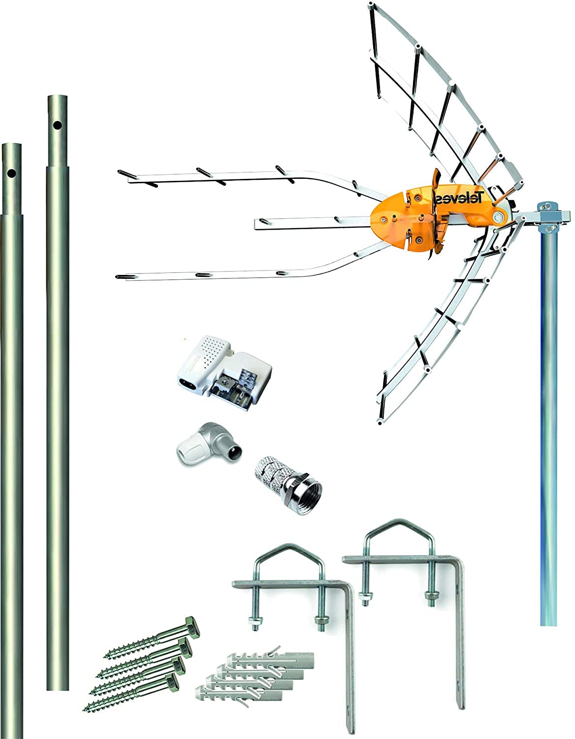 Kit Antena 5G + Fuente 12V + 2 Mástiles 1m + Garras + Conexiones. Compatible Sat