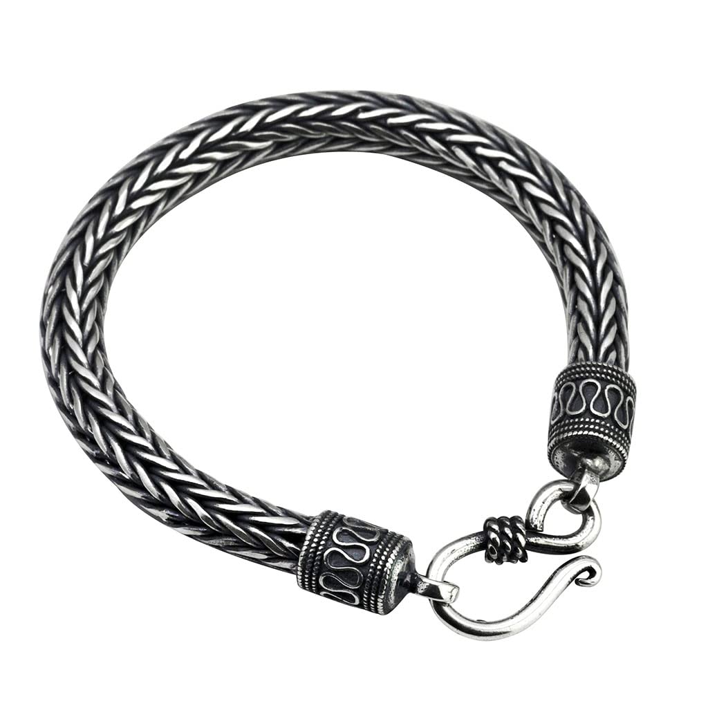 Herren 925 Sterling Silber Kiel Kettenarmband, Viking Jahrgang Geflochtenes Thai Silber Handgefertigte Amulett Manschettenkette, Gothic Punk Schmuck Geschenk