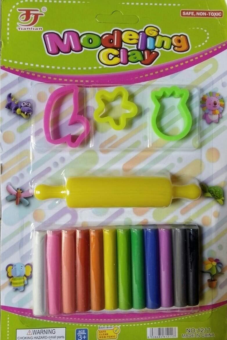 SR GIFTS Set of 12 Stick Modeling Clay with Small Velan and 3 Moulds for Kids/Teens-Non Toxic