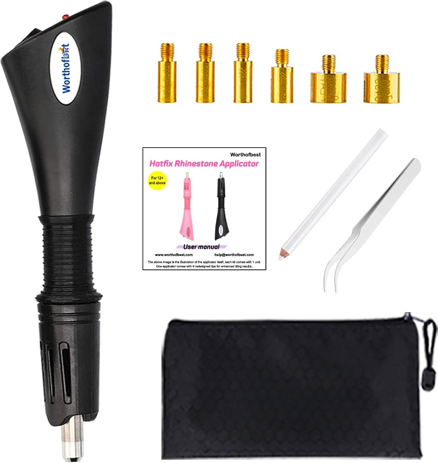 Worthofbest Hotfix Rhinestones Applicator, Hot Fix Applicator Tool Kit for Clothes, Cloth, Dance Costume, Wedding, Tshirt, Sandals, DIY, Denim, Purse, Jacket, Tote, Leotard, Quilt, Pillow and More