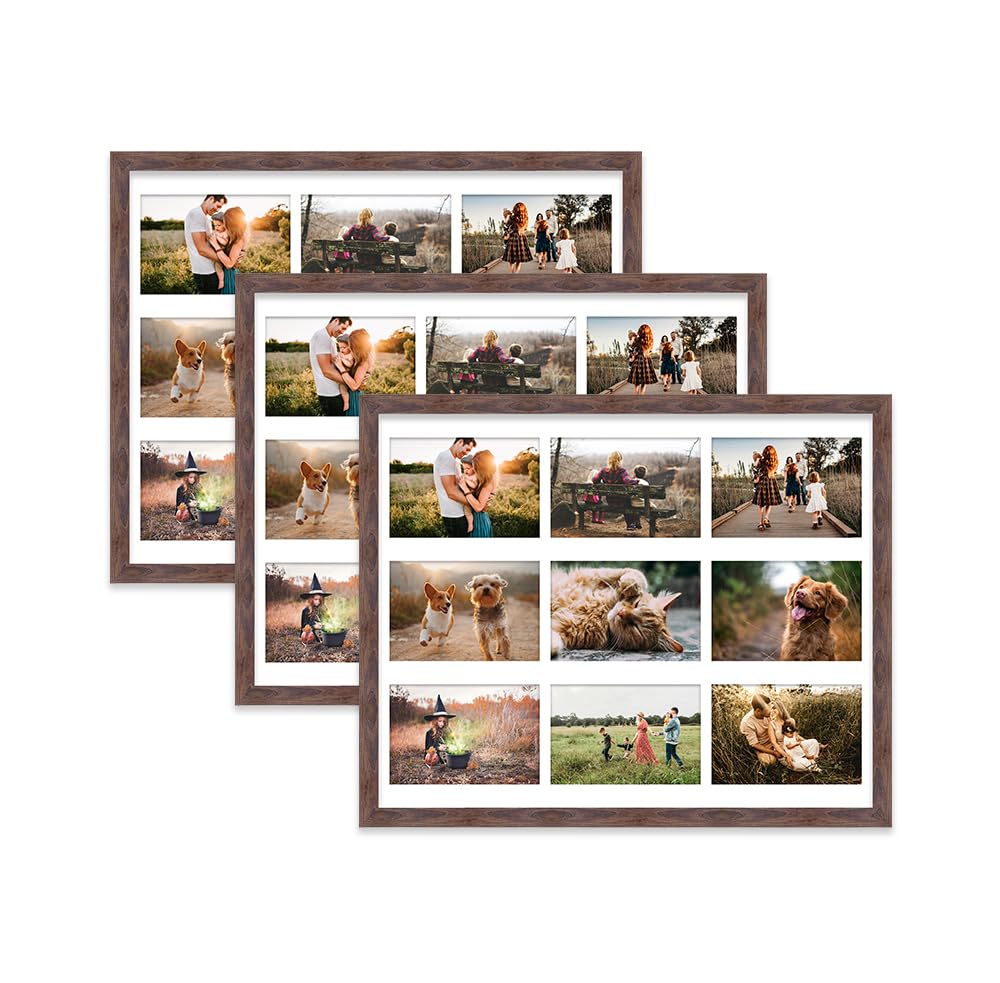Walnut Multi Photo Frame - Holds 9 x 6x4 Pictures, Family Collage Picture Frame for Wall Display, 20x16 Frame size, Set of 3 — image 1