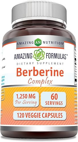 Amazing Formulas Berberina con melón amargo y extracto de banaba complejo | 1250 mg por porción | 120 cápsulas vegetales | Sin OMG | Sin gluten |