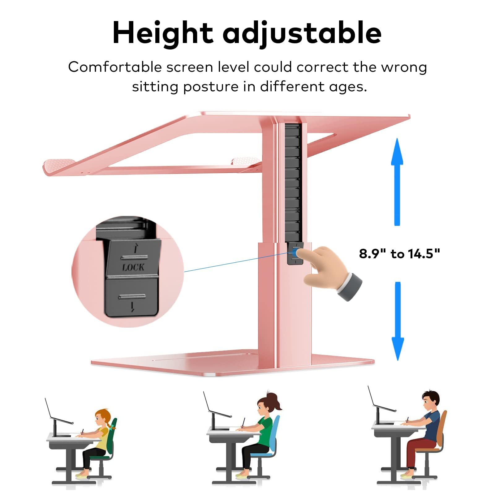 Soporte ergonómico para computadora portátil, sentado y de pie, para laptop, MacBook de 11 a 17 pulgadas, soporte para portátil DJ de altura ajustable de 7 a 15 pulgadas, aluminio
