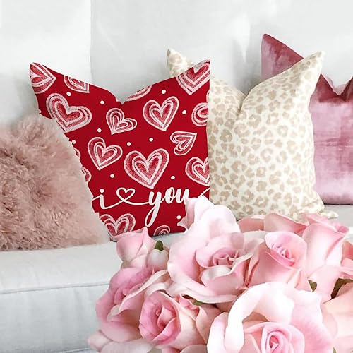Miniatura 4 de GEEORY Juego de 4 fundas de almohada para el día de San Valentín de 18 x 18 pulgadas, diseño de lunares rojos, tarros Mason Jars Be Mine para