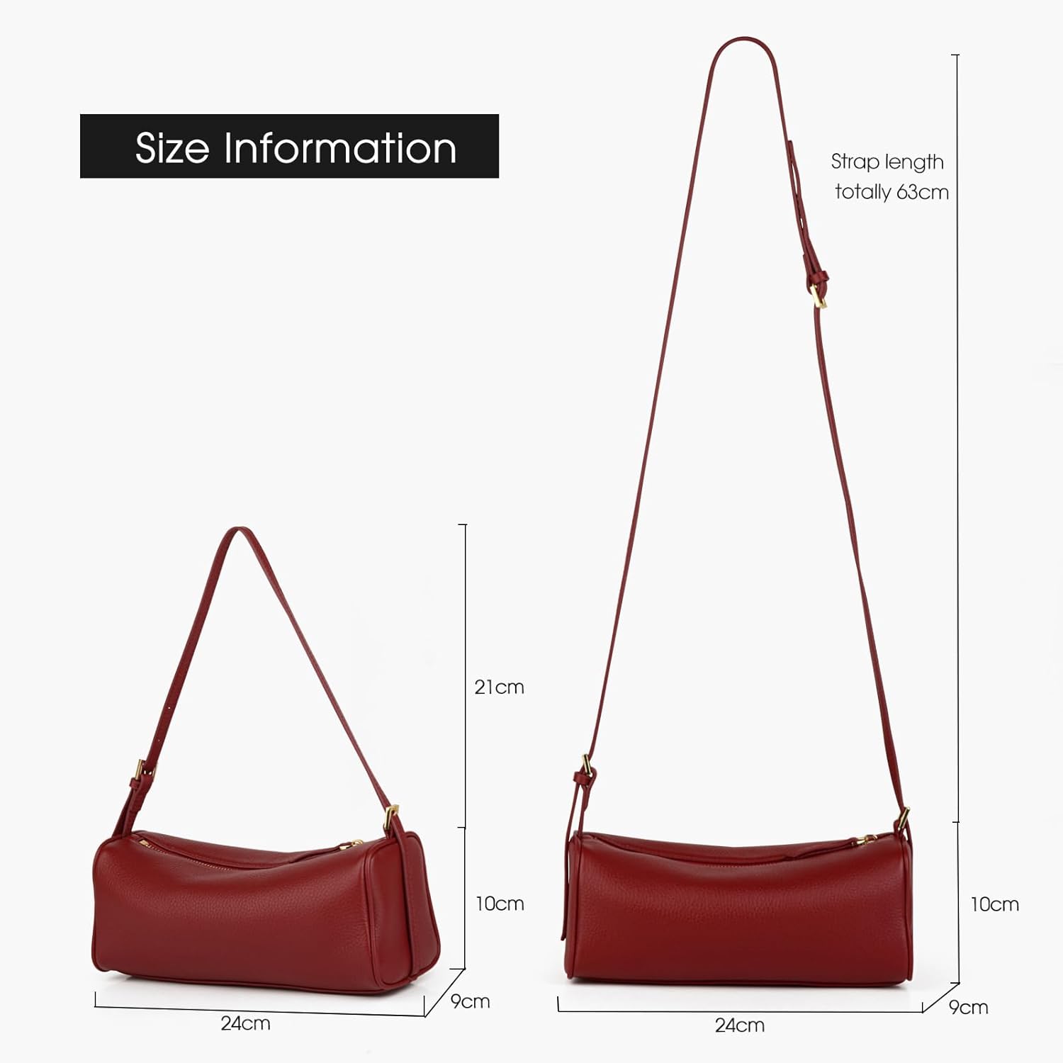 Premium Full Grained Leather Crossbody Purses for Women, Barrel Bag and Hobo Bags for Women with Adjustable Strap - Image 2