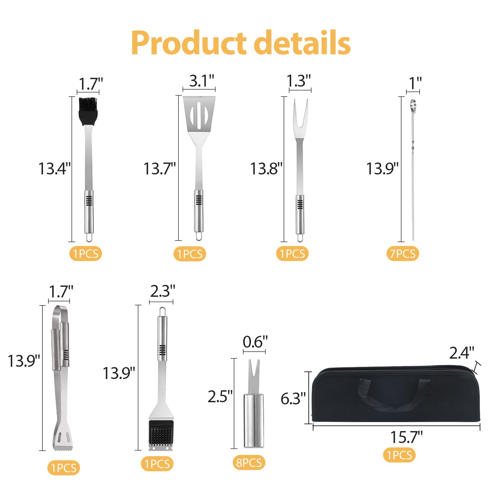 Oonkaf 21PCS BBQ Grill Tools Set, Grilling Accessories, Father's Day Grilling Gifts for dad, Stainless Steel Grilling Accessories for Outdoor Camping Backyard Barbecue, Grill Gifts for Men